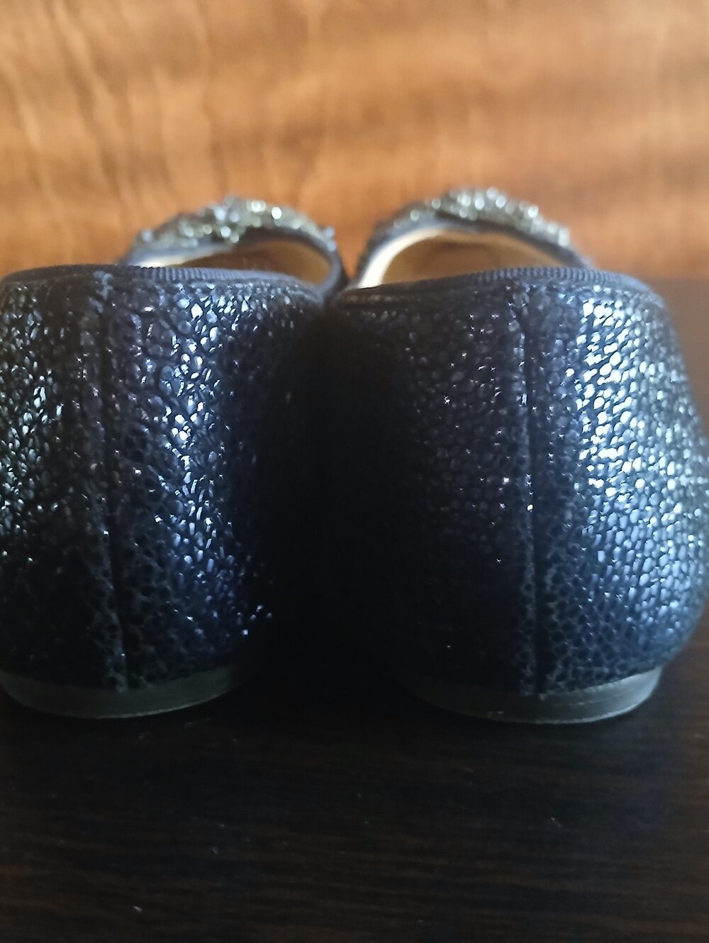 TORY BURCH black textured patent leather rhinestone flats - Picture 6 of 7